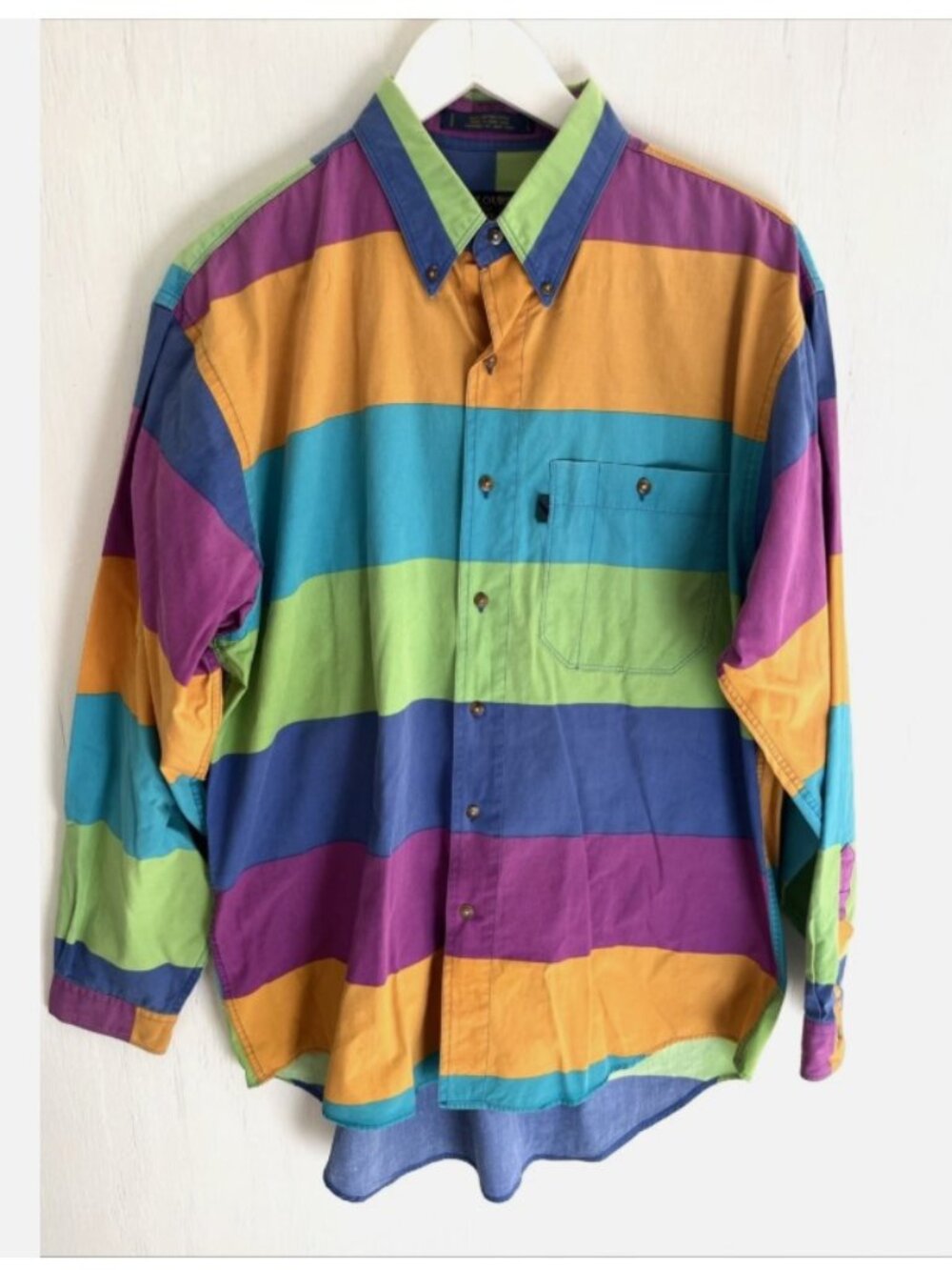 COLORS Alexander Julian Vtg Striped Colorblock Button Down Shirt Size M 15-15.5
